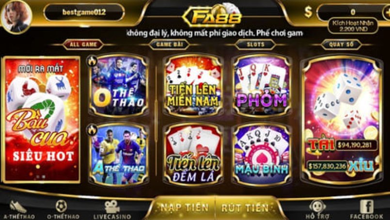 Mậu Binh hiển thị nổi bật tại sảnh game bài FA88